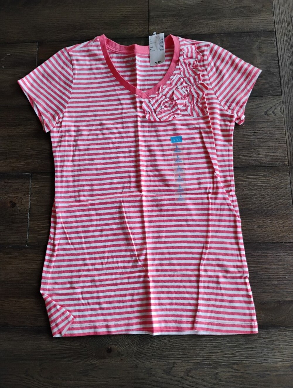 The Children's Place Pink and White Striped Girls Top with Ruffle Accent